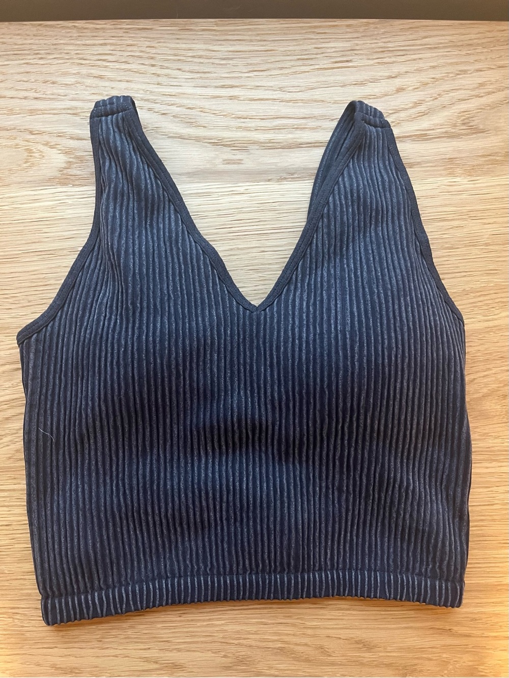 Ribbed V-Neck Crop Tank Top - Charcoal